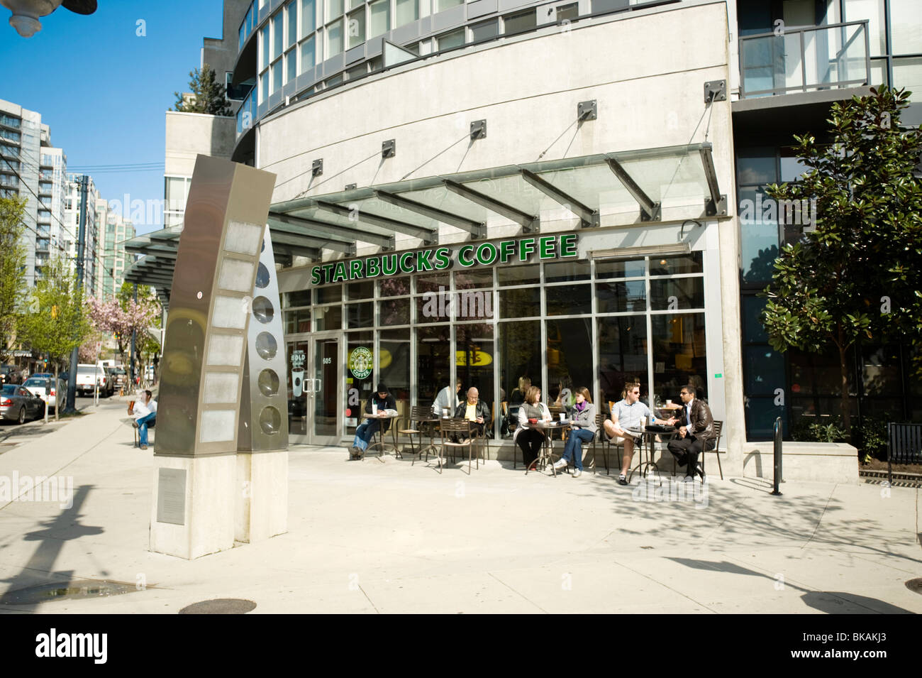 Eating Lunch on the patio of a downtown Starbucks outlet. Vancouver BC