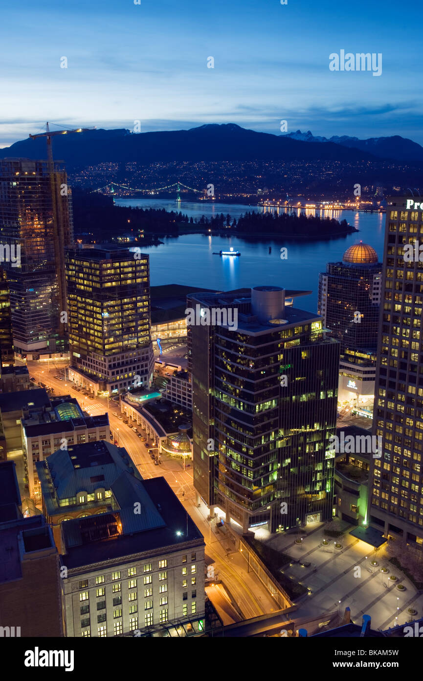 aerial view of downtown at night Vancouver British Columbia Canada ...