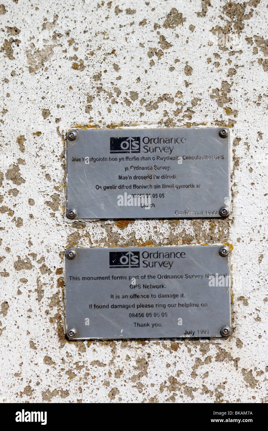 Close up of plaques on Triangulation Pillar on the Great Orme