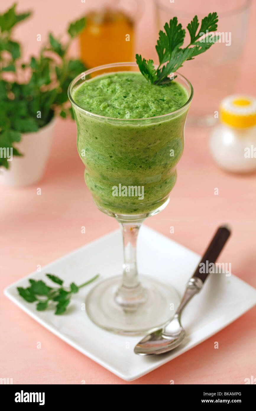 Green gazpacho. Recipe available Stock Photo - Alamy