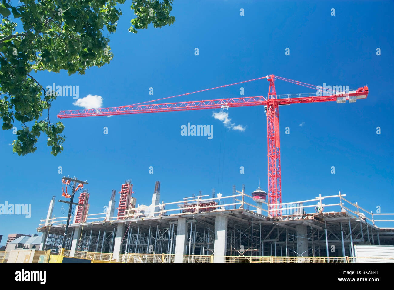 Calgary, Alberta, Canada; Construction Crane And Building Frame Stock
