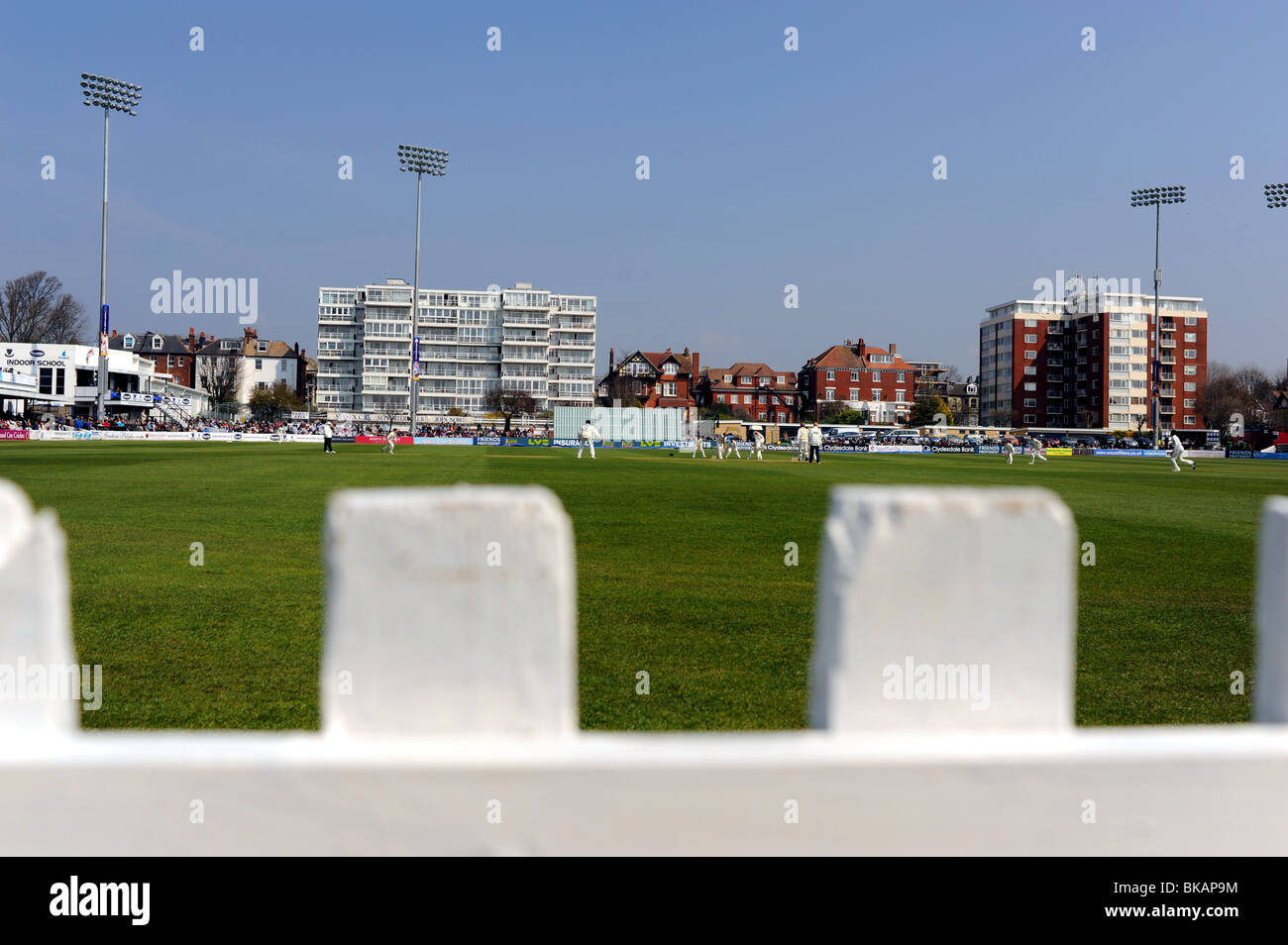 The County Ground at Hove where the Sussex County cricket team plays here in action against Surrey UK Stock Photo