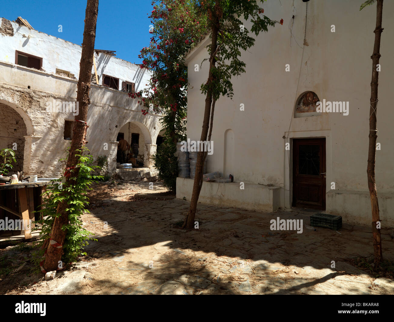 Samos Greece Agia Zoni Monastery EU Funded Restoration Work Stock Photo