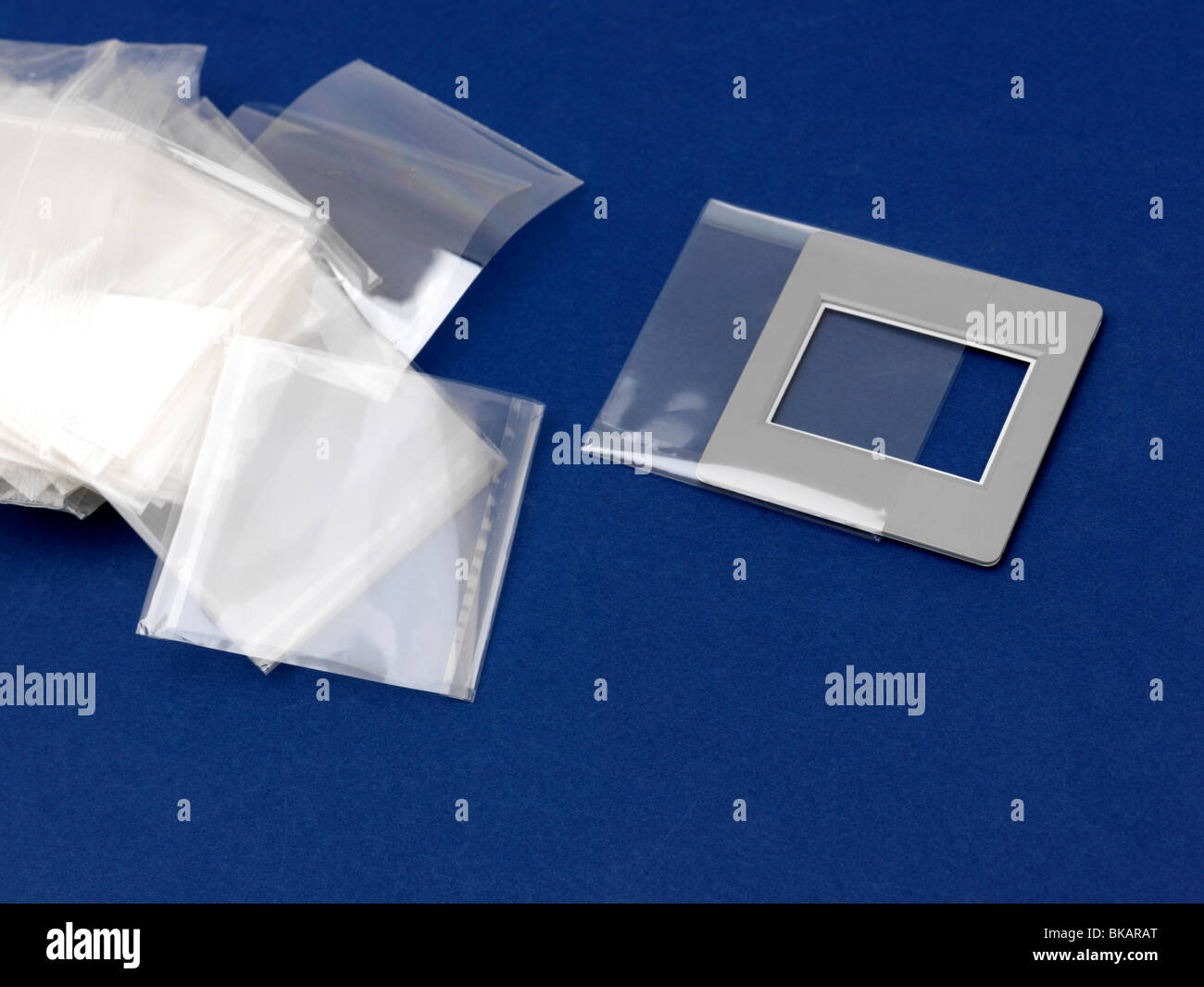 Empty Plastic Mount And Plastic Sleeves For Slides Stock Photo