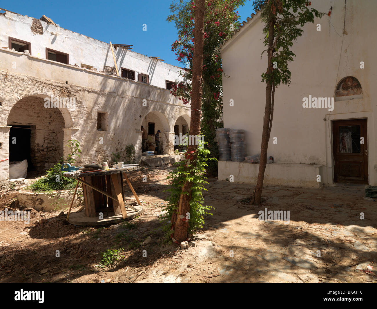 Samos Greece Agia Zoni Monastery EU Funded Restoration Work Stock Photo