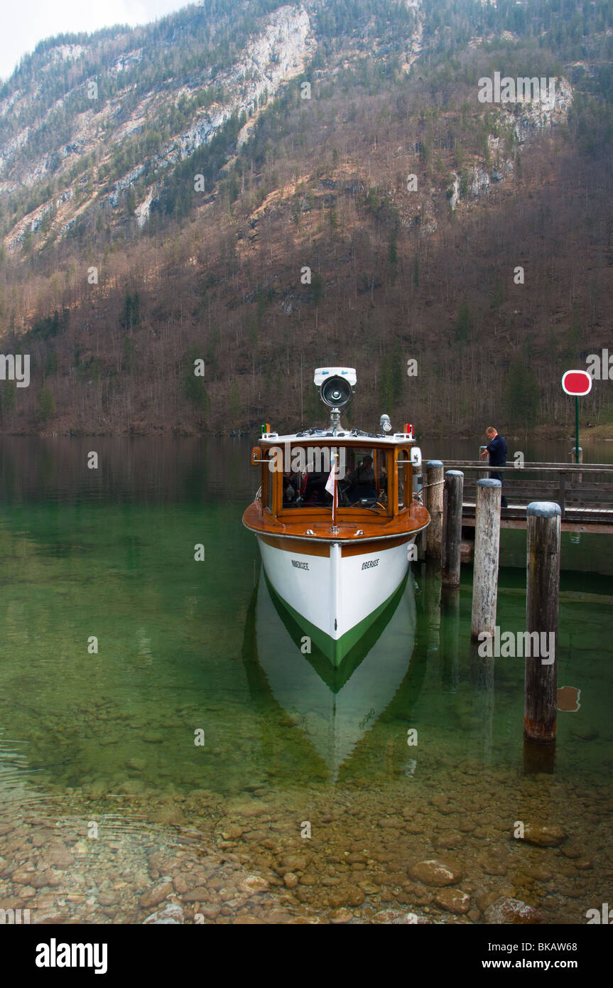 Tour boat at King's Lake (Königssee) in Bavaria Stock Photo