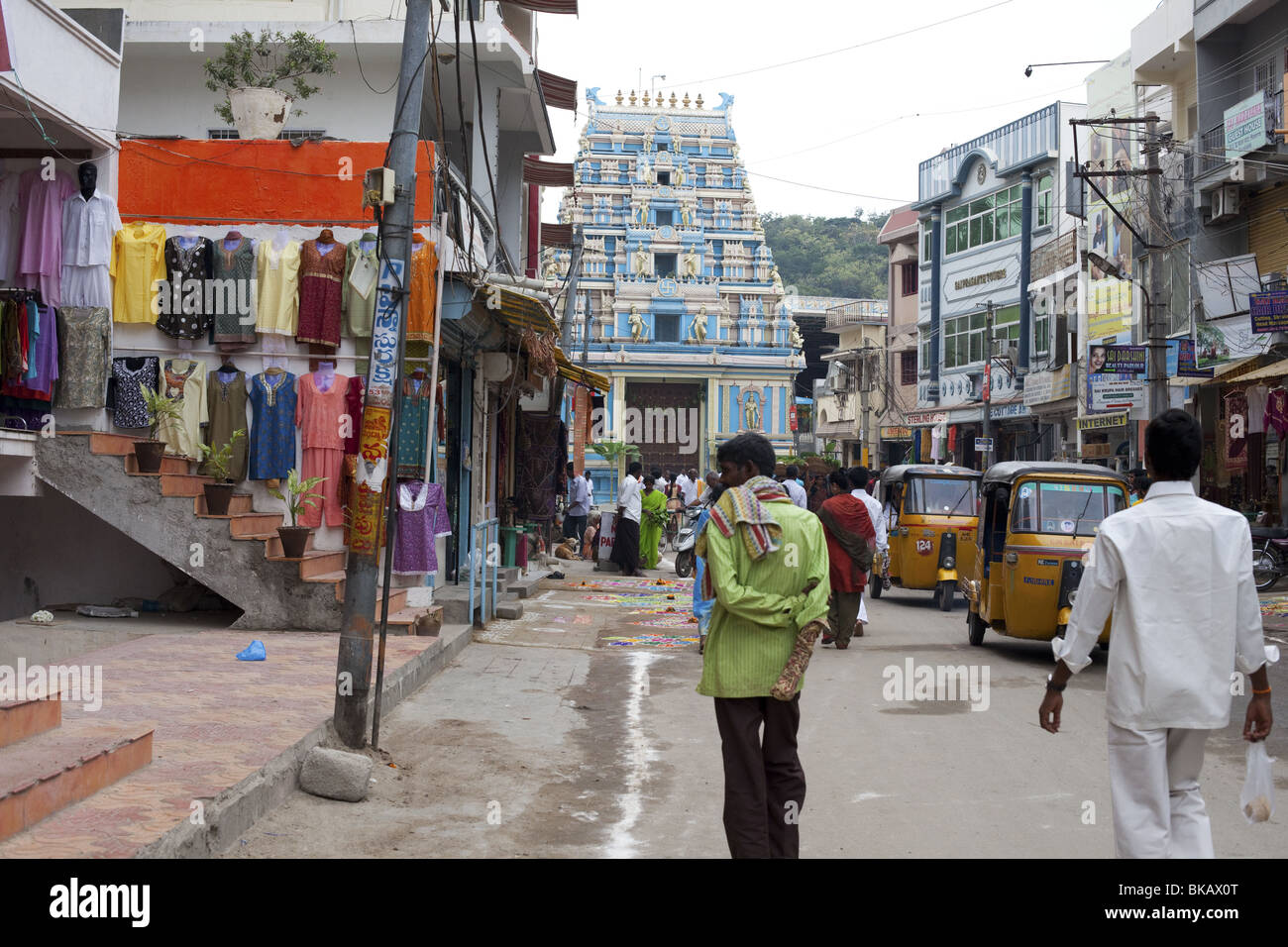 Indian village streets in Puttaparthi Stock Photo