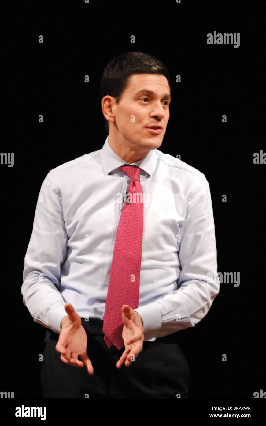 British Foreign Secretary David Miliband gives a public speech at St. Paul's church in Hammersmith, West London. Stock Photo