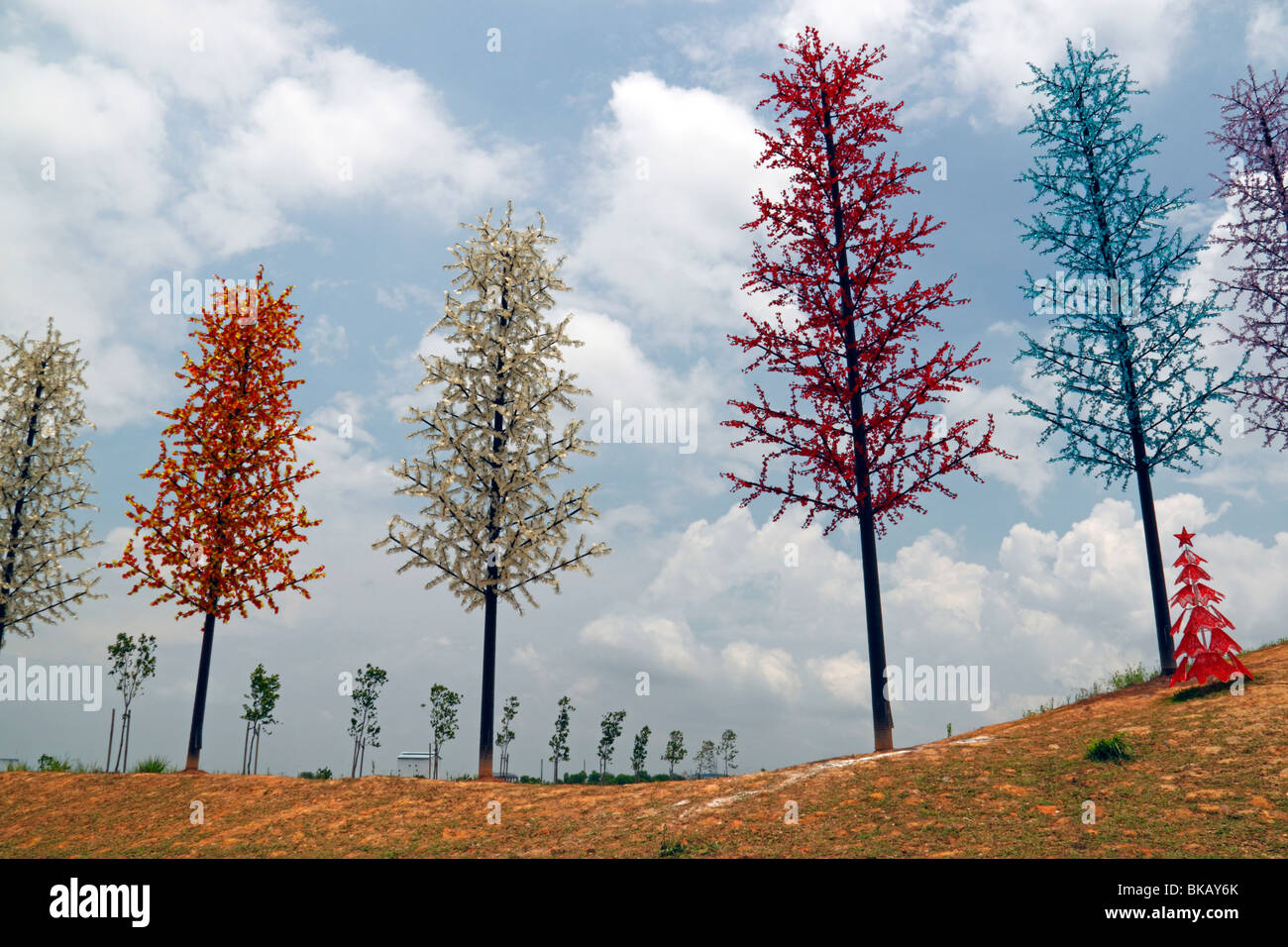 Fantasy land of artificial electric trees Stock Photo