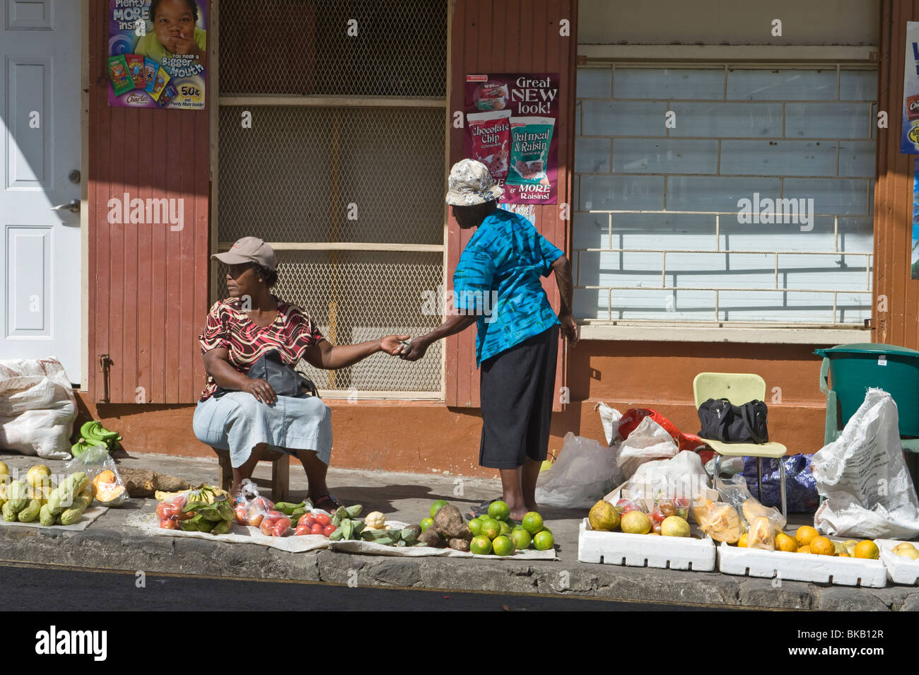 Trading vegetables street market Soufriere St. Lucia Windward Islands West Indies Caribbean Central America Stock Photo