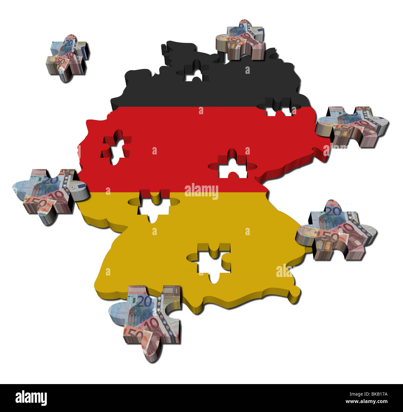 German Map flag jigsaw with euro pieces illustration Stock Photo