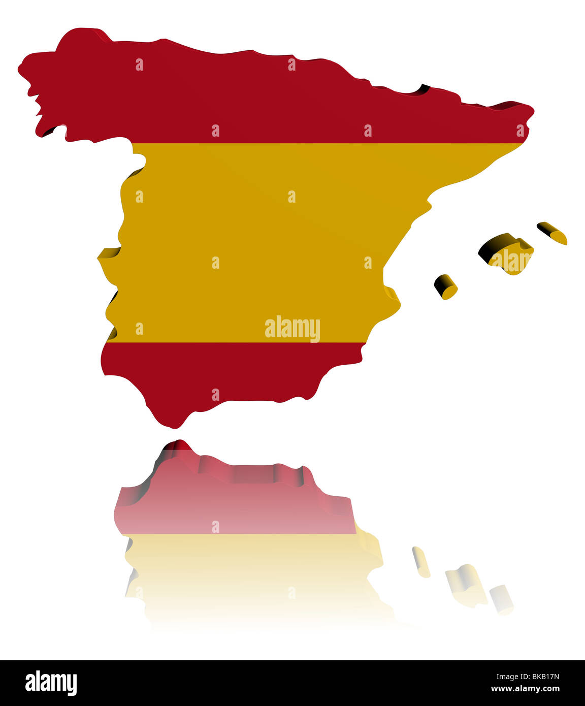 Spain map flag 3d render with reflection illustration Stock Photo - Alamy