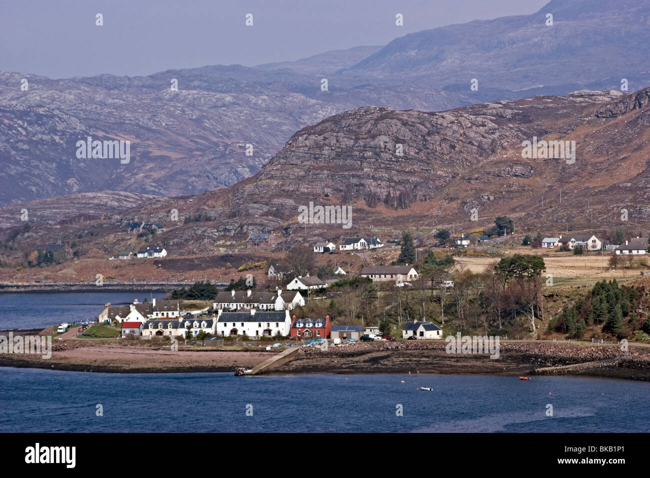 The small village of Shieldaig located at Loch Shieldaig just south of Loch Torridon in Western Highlands of Scotland Stock Photo