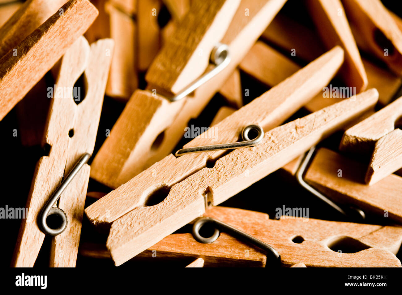 Wooden Pegs - a close up view. Stock Photo