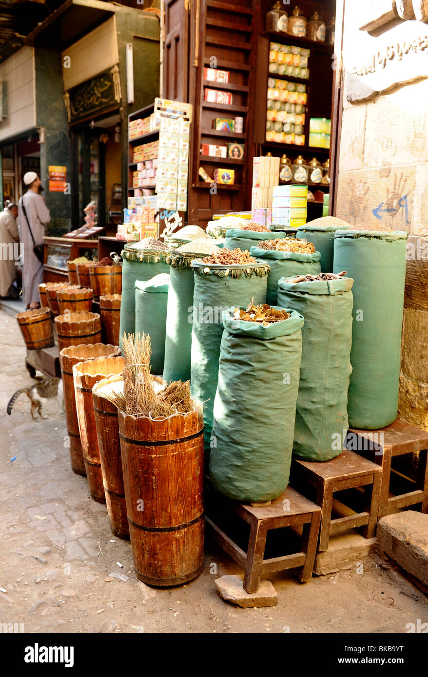 herbs and spices at the spice bazaar, Khan el-Khalili, islamic cairo , cairo, egypt Stock Photo
