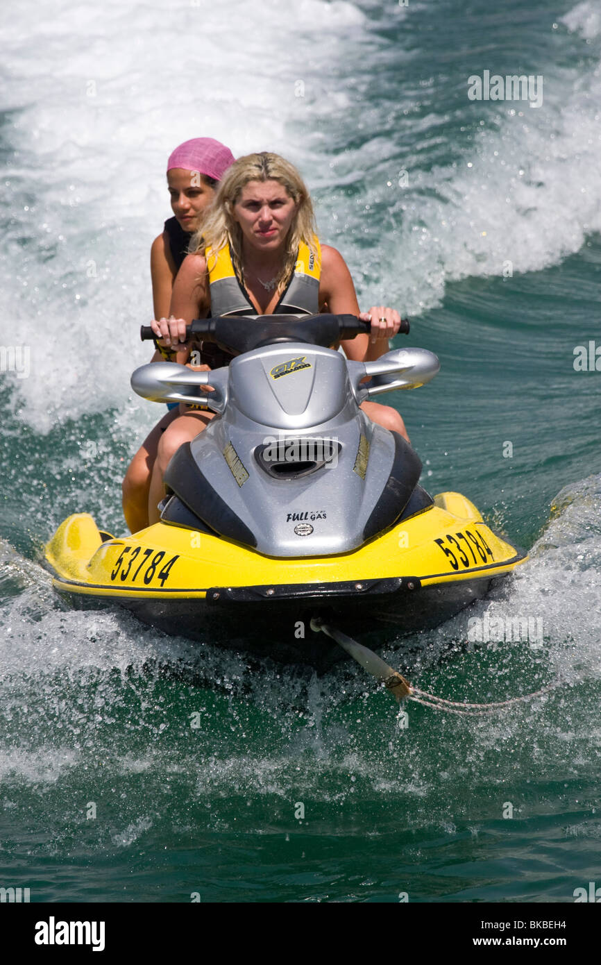 Israel, Eilat Two girls on a jetski Stock Photo Alamy