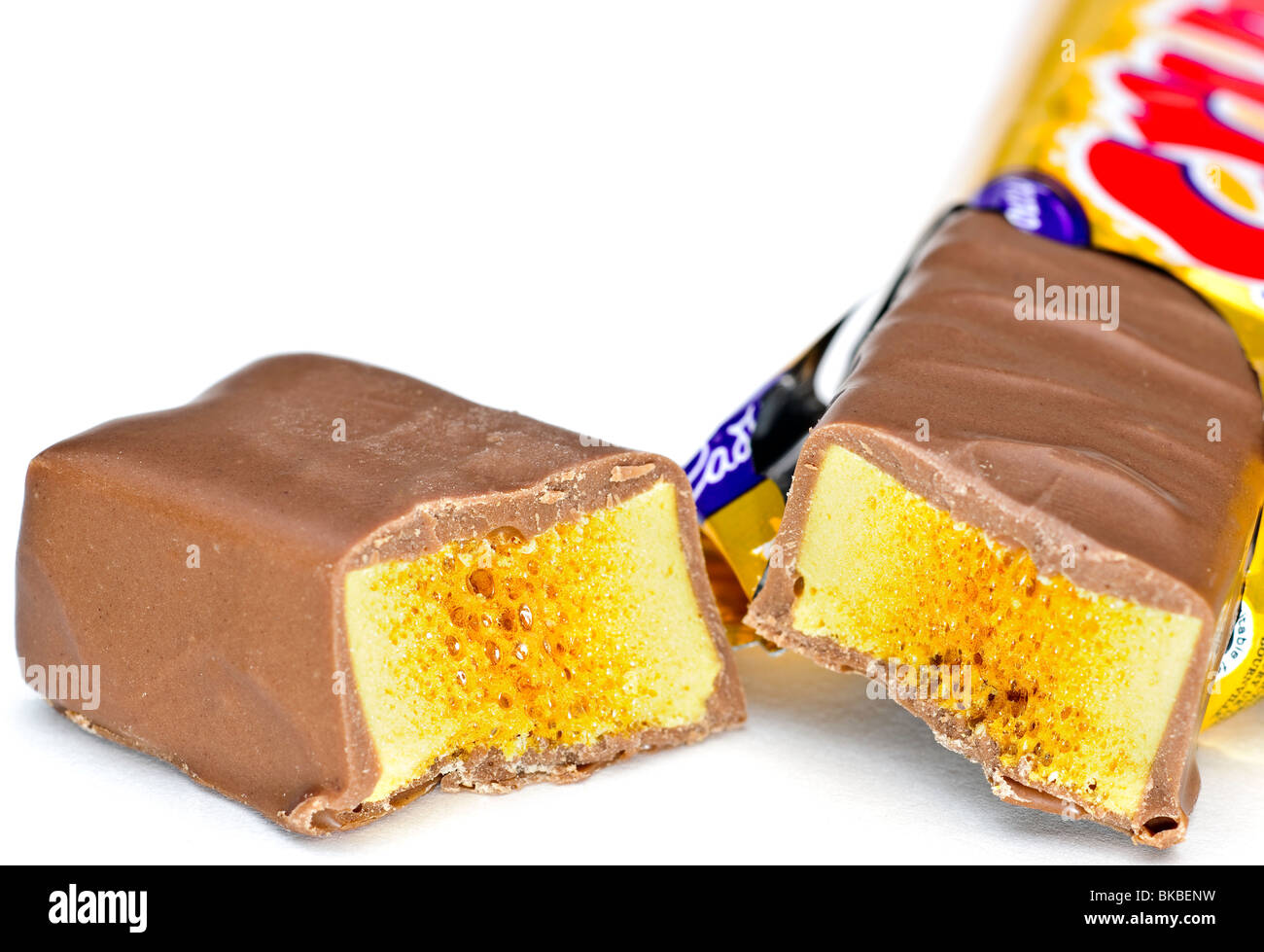 Cadbury Crunchie bar split into two Stock Photo