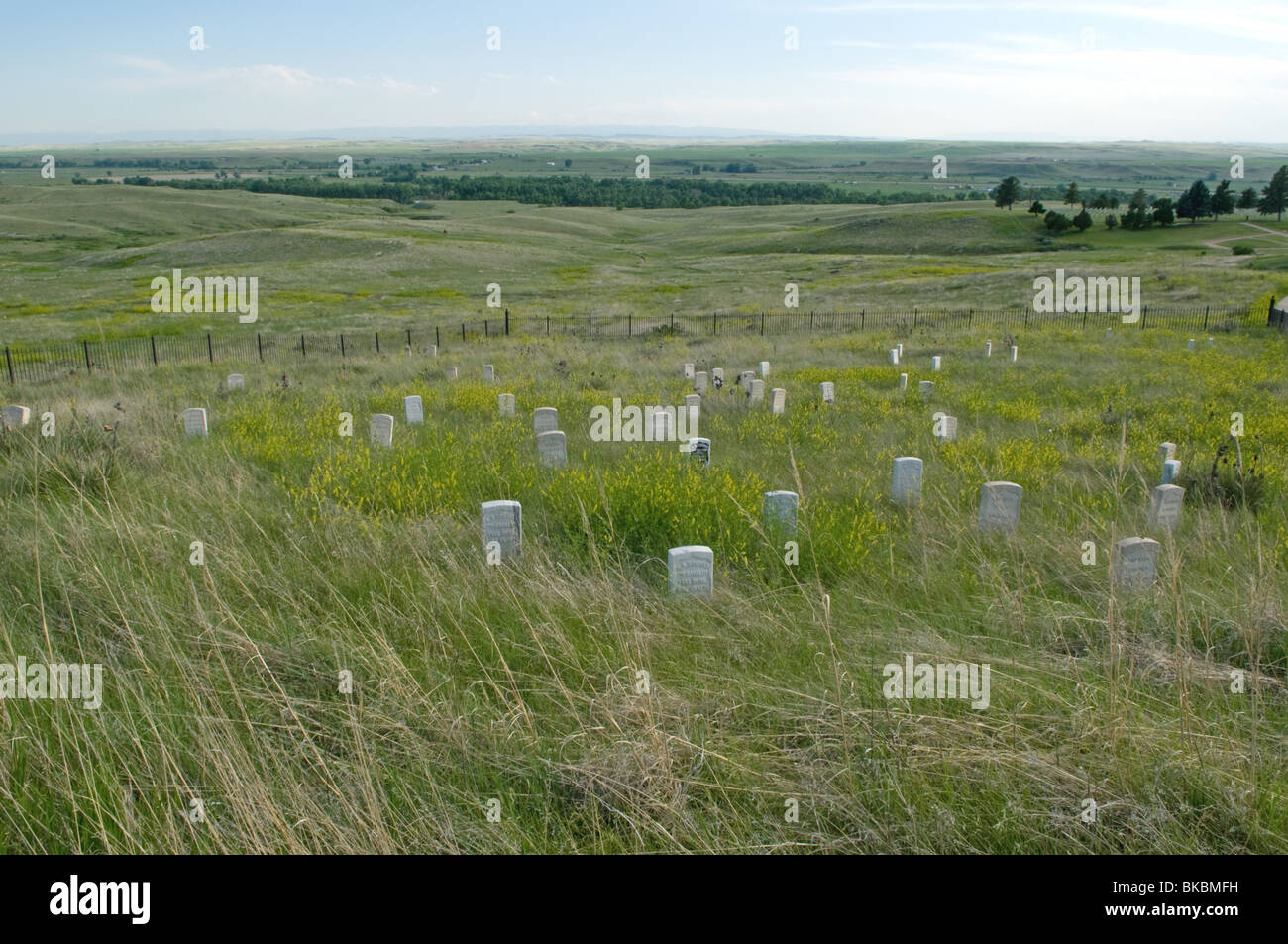 Little Bighorn Battlefield National Monument. Head Stones of U.S. Cavalry on Last Stand Hill. Stock Photo