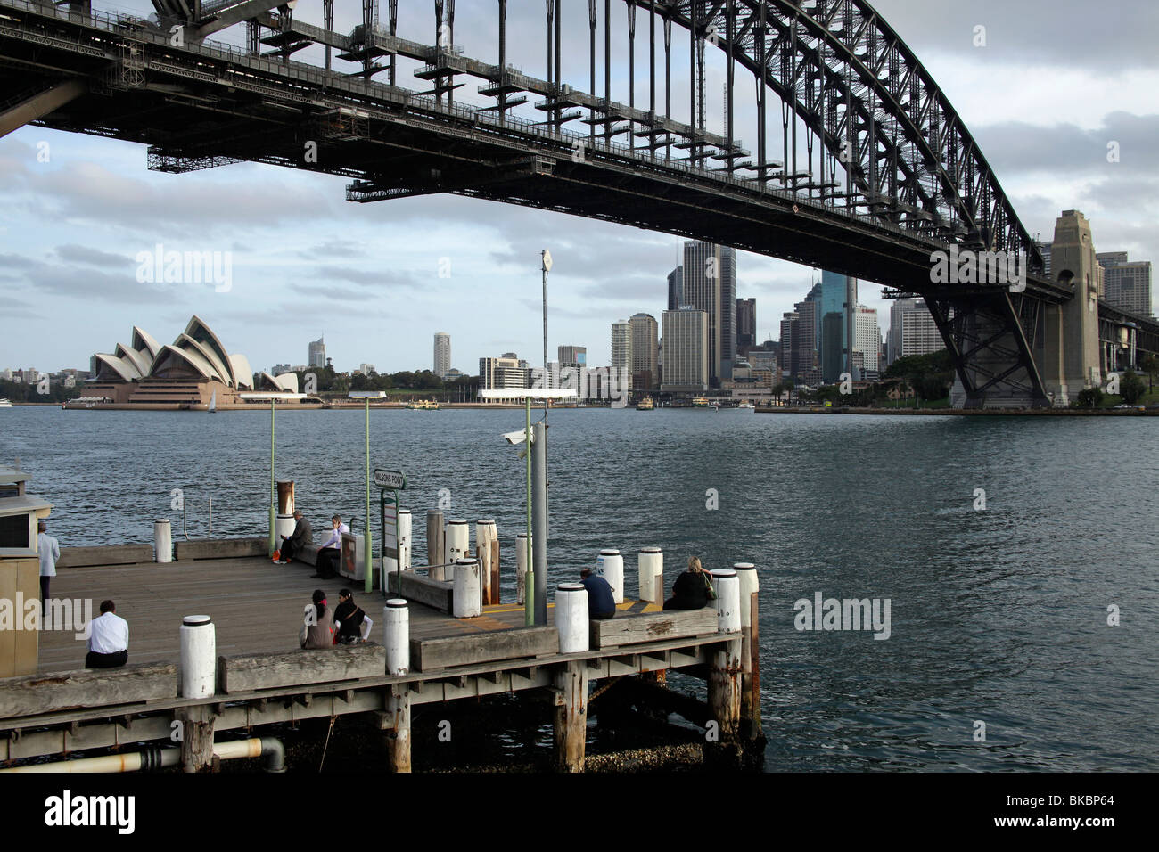 Milsons Point Ferry, Sydney Harbour Bridge and Skyline with Opera in Sydney, New South Wales, Australia Stock Photo