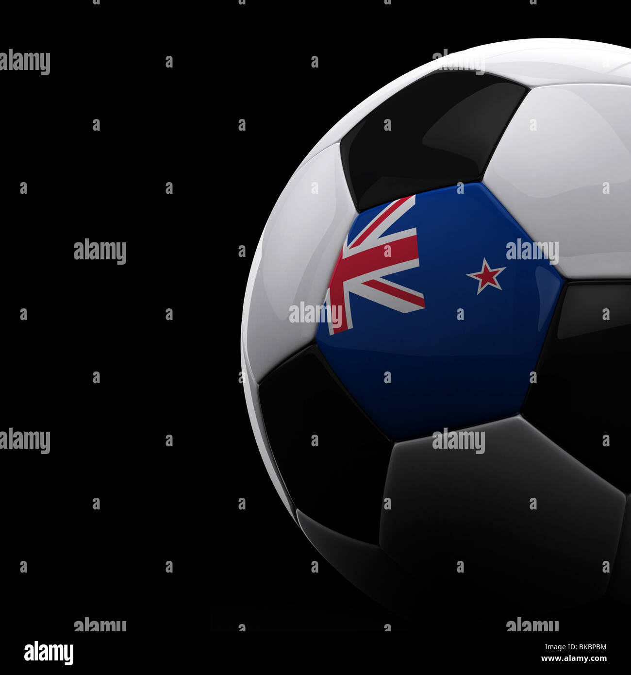 New Zealand soccer ball on black background Stock Photo
