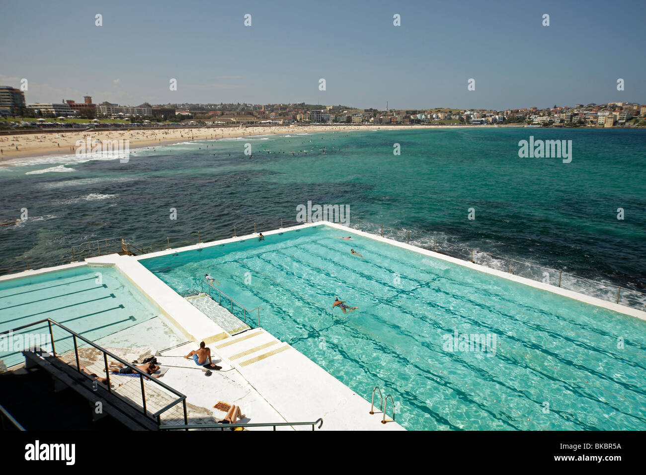 pool of Bondi Icebergs Winter Swimming Club and famous Bondi Beach in Bondi, Sydney, New South Wales, Australia Stock Photo