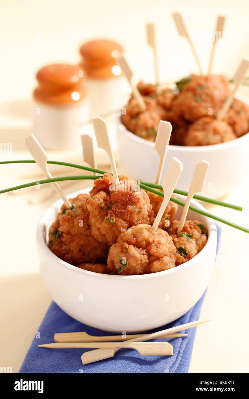 Chicken meatballs with herbs. Recipe available. Stock Photo