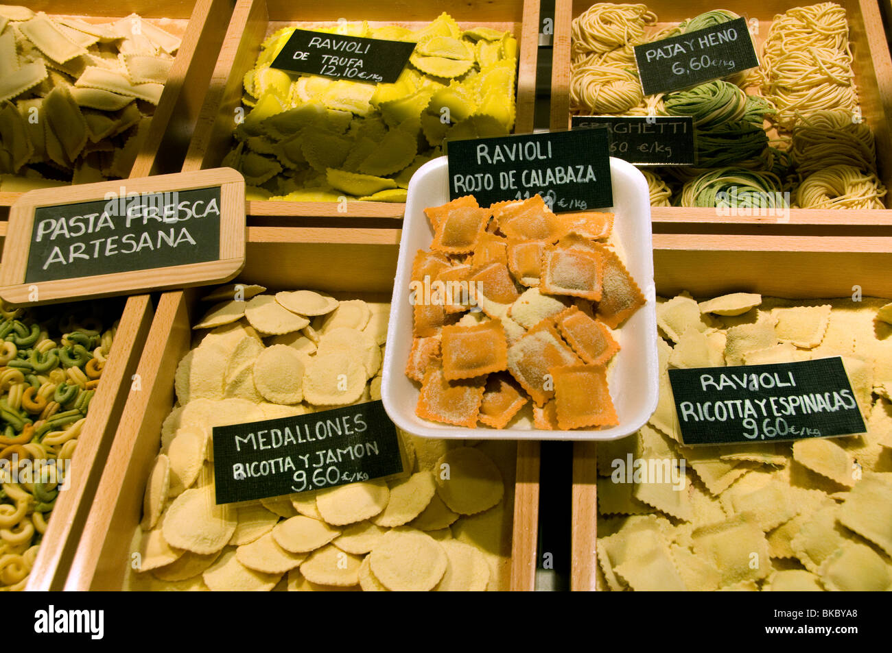 Madrid Spain Spanish grocer grocery pasta market Stock Photo