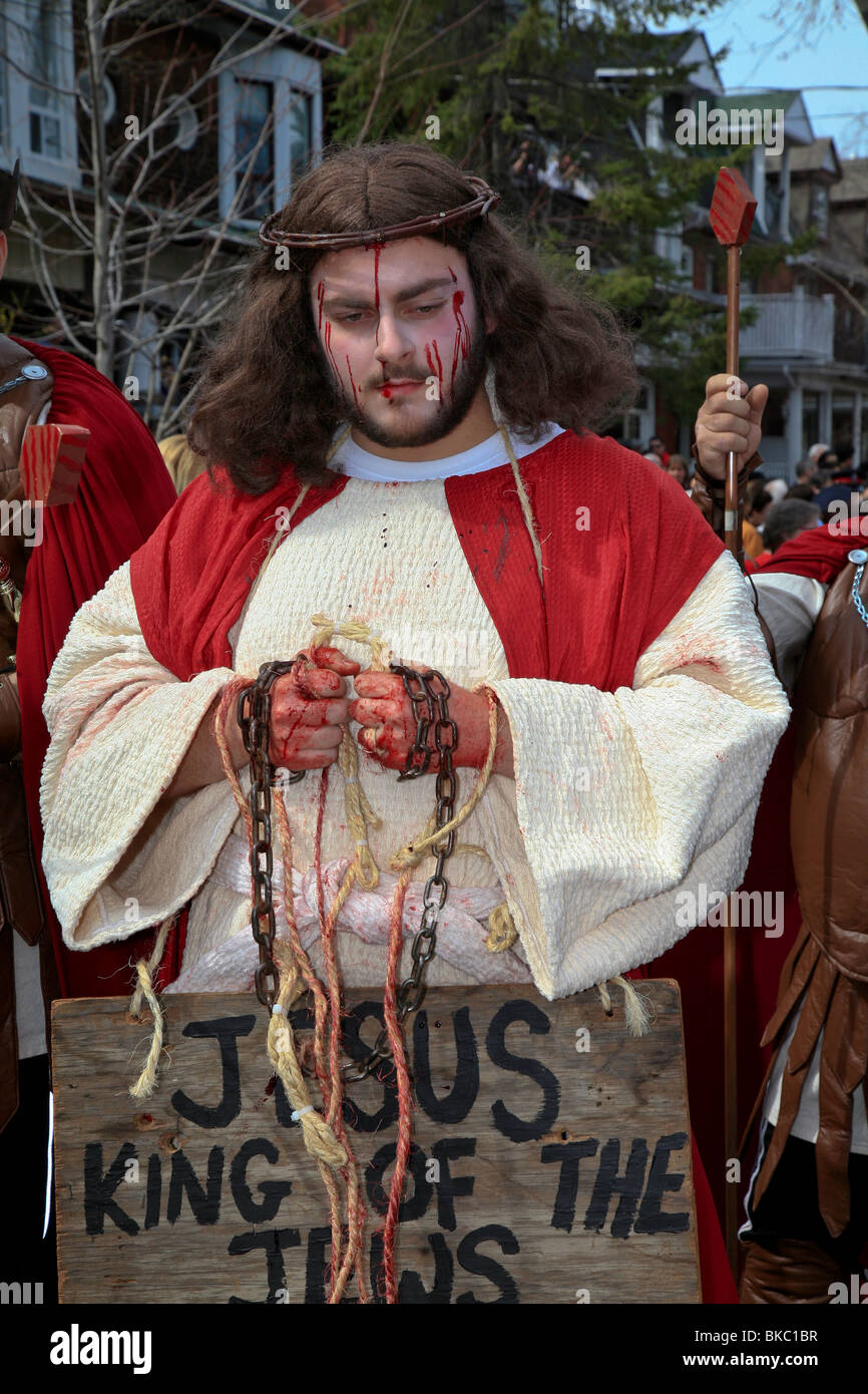 Jesus walking in the Holy Easter or Good Friday Procession Parade,' Little Italy', Toronto,Ontario,Canada,North America Stock Photo