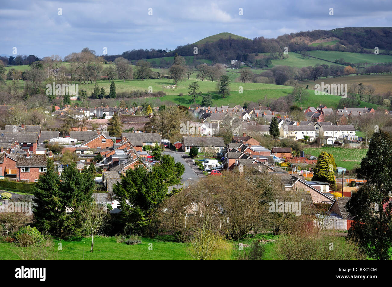 View of houses and countryside, Dursley, Gloucestershire, England