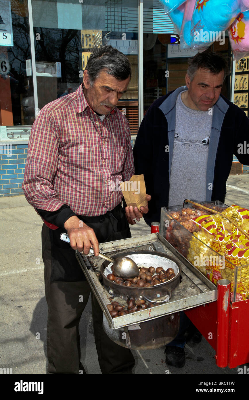 Chestnut Vendor in Neighborhood of 'Little Italy'on College Street in Toronto,Ontario,Canada,North America Stock Photo