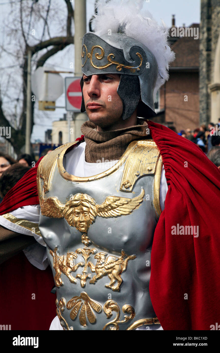Roman Soldier at Holy Easter or Good Friday Procession Parade,' Little Italy', Toronto,Ontario,Canada,North America Stock Photo