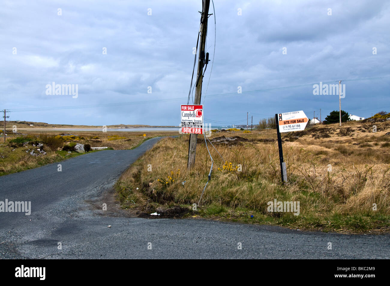 Signs for land and property for sale in rural Donegal Stock Photo Alamy