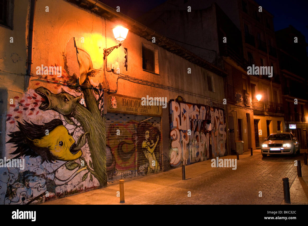 Madrid Spain Spanish graffiti  night street light Stock Photo