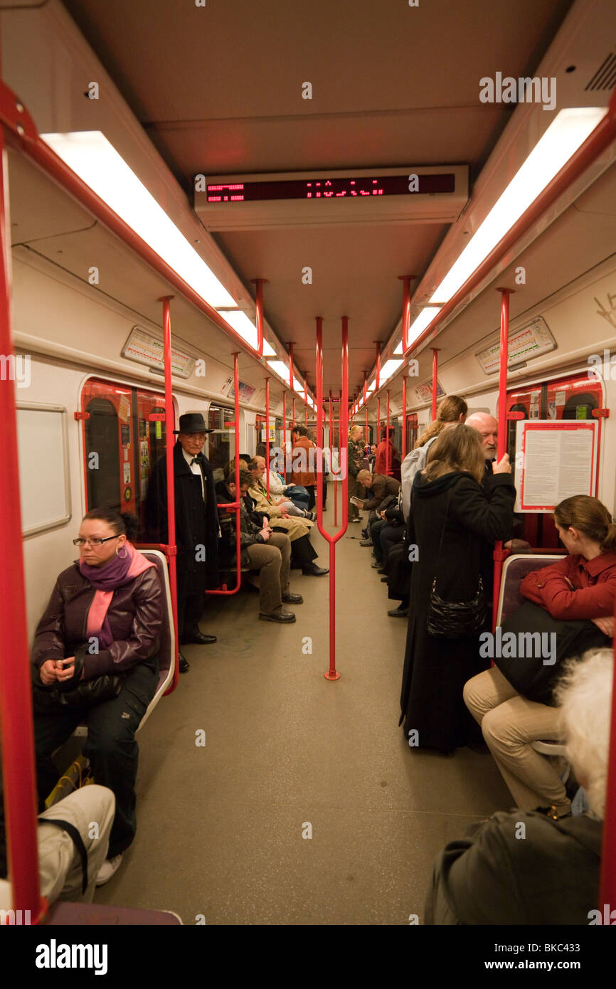 passengers on Prague metro train Stock Photo