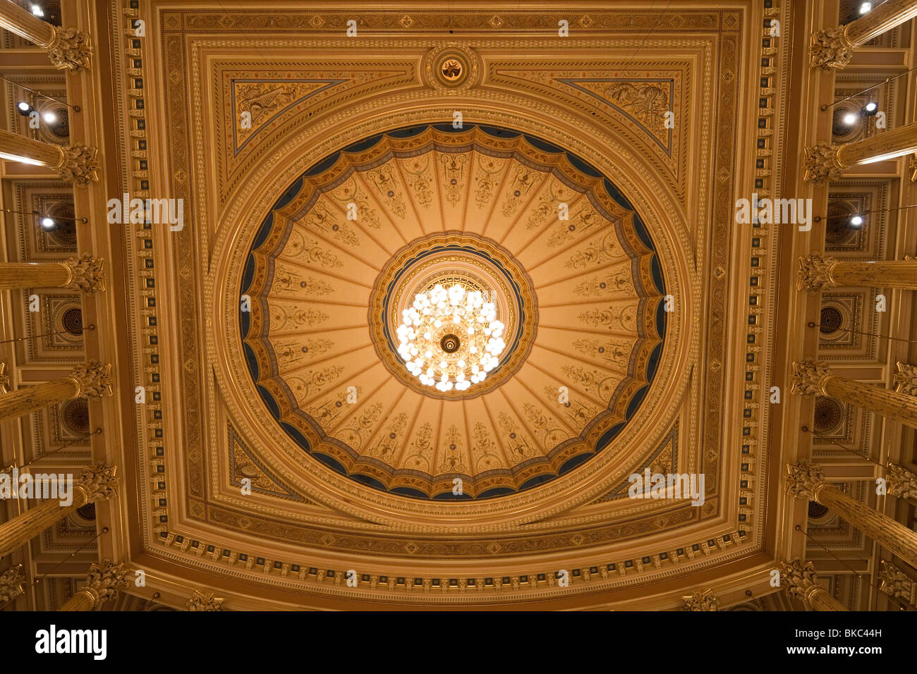 ceiling and chandelier of the Rudolfinum, Prague, Czech Republic Stock Photo