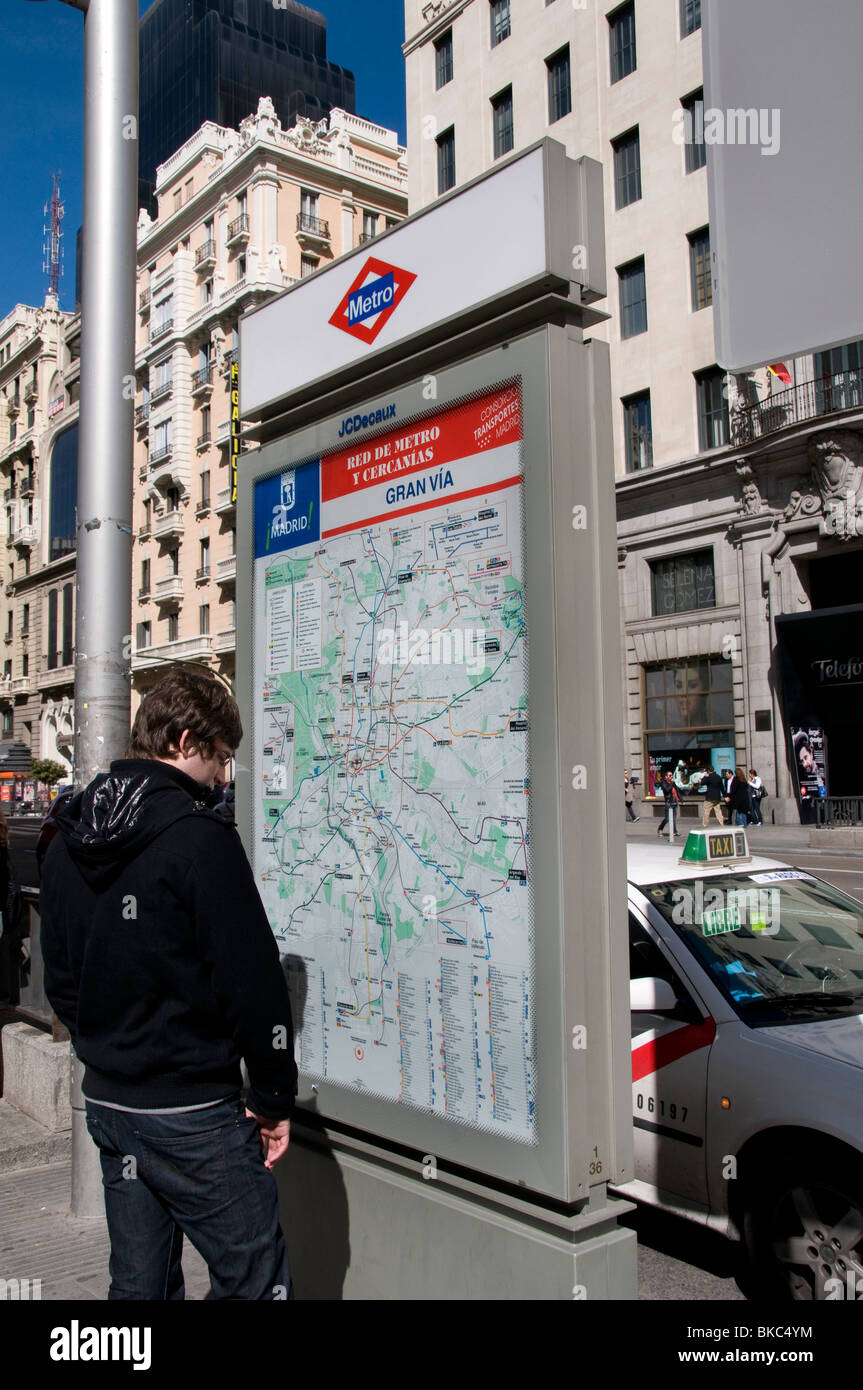 Gran Via  Madrid Spain City city plan map boy teen Stock Photo