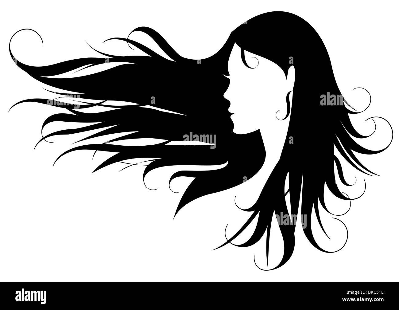 woman head with curly black hair Stock Photo