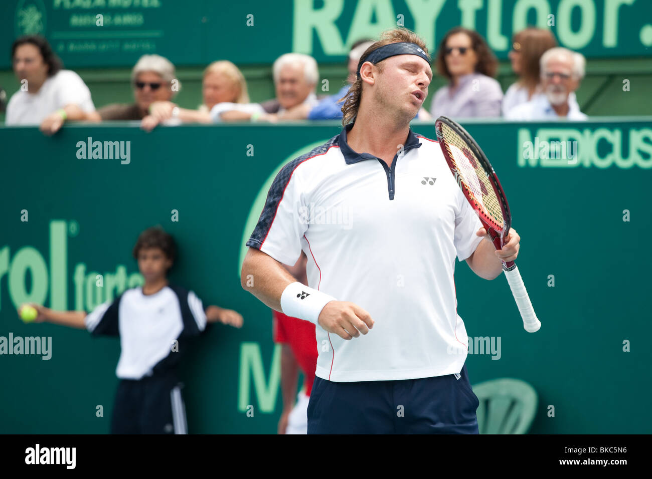 Argentinian tennis player David Nalbandian complaining about a missed shot Stock Photo