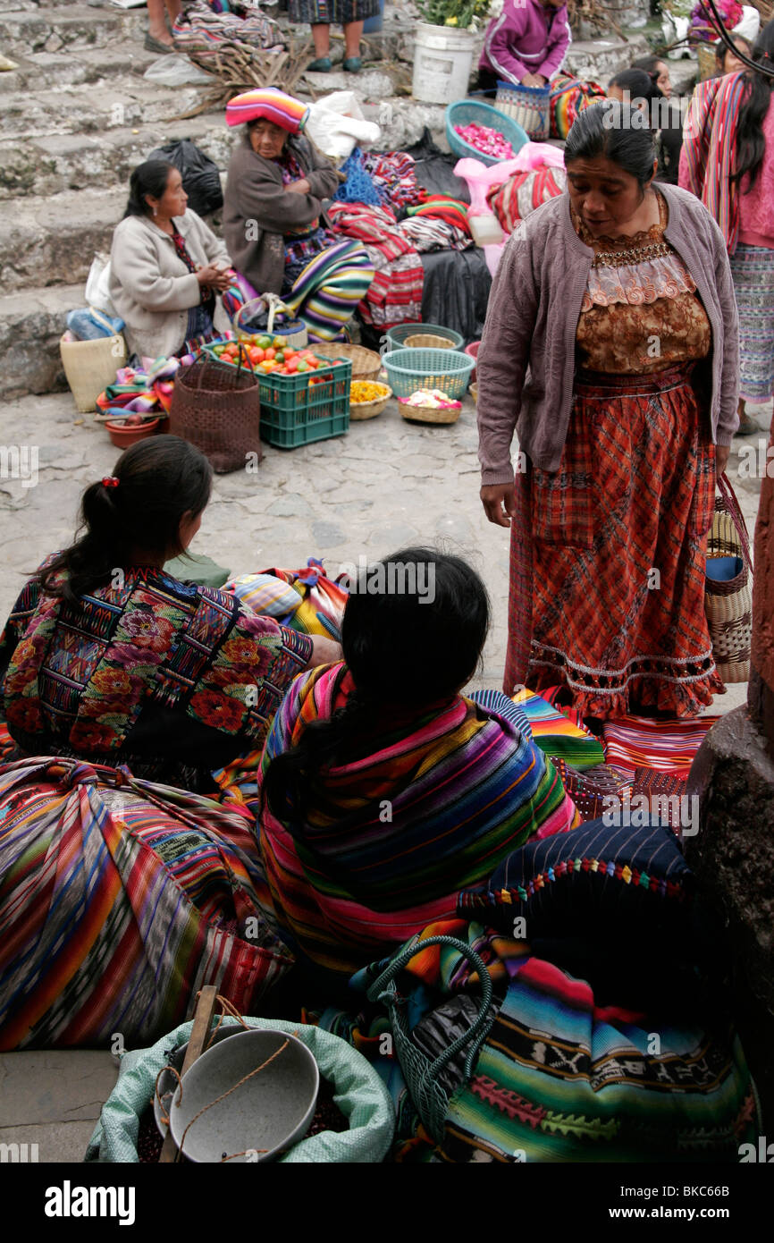 Mayan women dressed in traditional clothes at the market in Chichicastenango, Guatemala, Central America Stock Photo