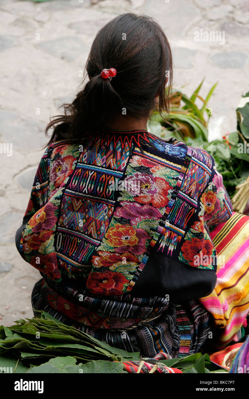 Mayan woman dressed in traditional clothes at the market in Chichicastenango, Guatemala, Central America Stock Photo