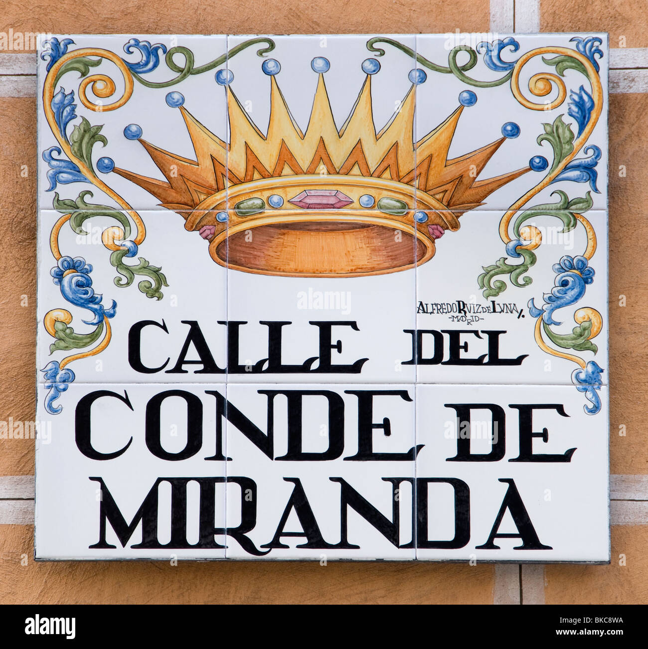 Calle del Conde de Miranda Madrid Spain street sign Name Stock Photo
