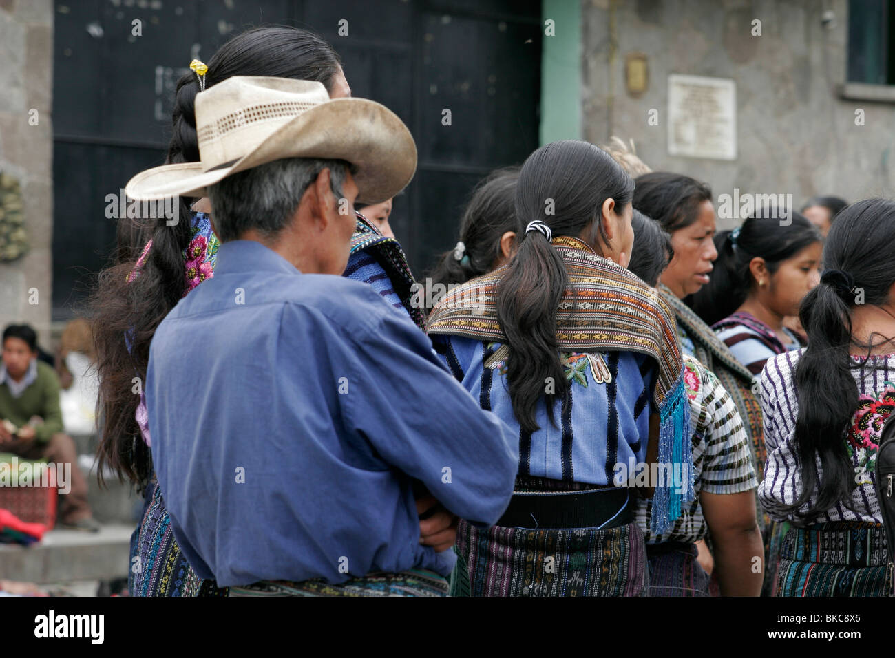 Tzutuhil Maya people dressed in traditional clothes on the market in Santiago Atitlan, Lake Atitlan, Guatemala, Central America Stock Photo