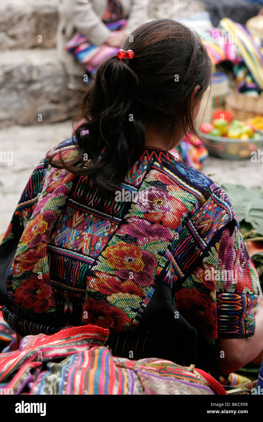 Mayan woman dressed in traditional clothes at the market in Chichicastenango, Guatemala, Central America Stock Photo