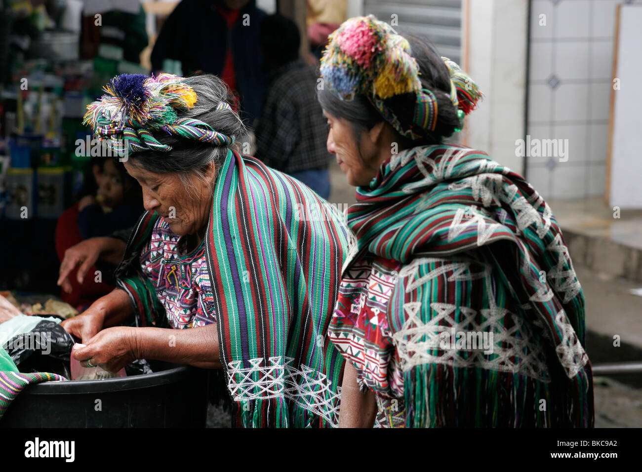 Ixil Maya women dressed in traditional clothes at the market in Nebaj, Guatemala, Central America Stock Photo