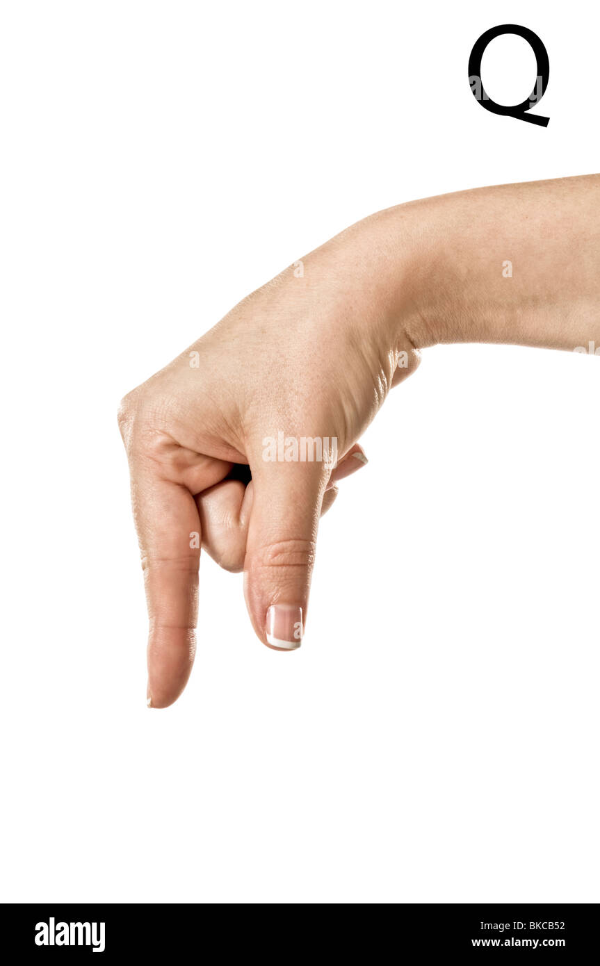 Female hands finger spelling the ASL alphabet Stock Photo