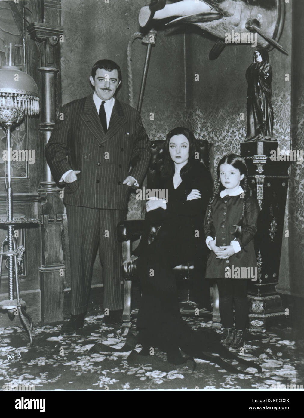 THE ADDAMS FAMILY (TV) JOHN ASTIN, CAROLYN JONES, LISA LORING AFT 001P Stock Photo