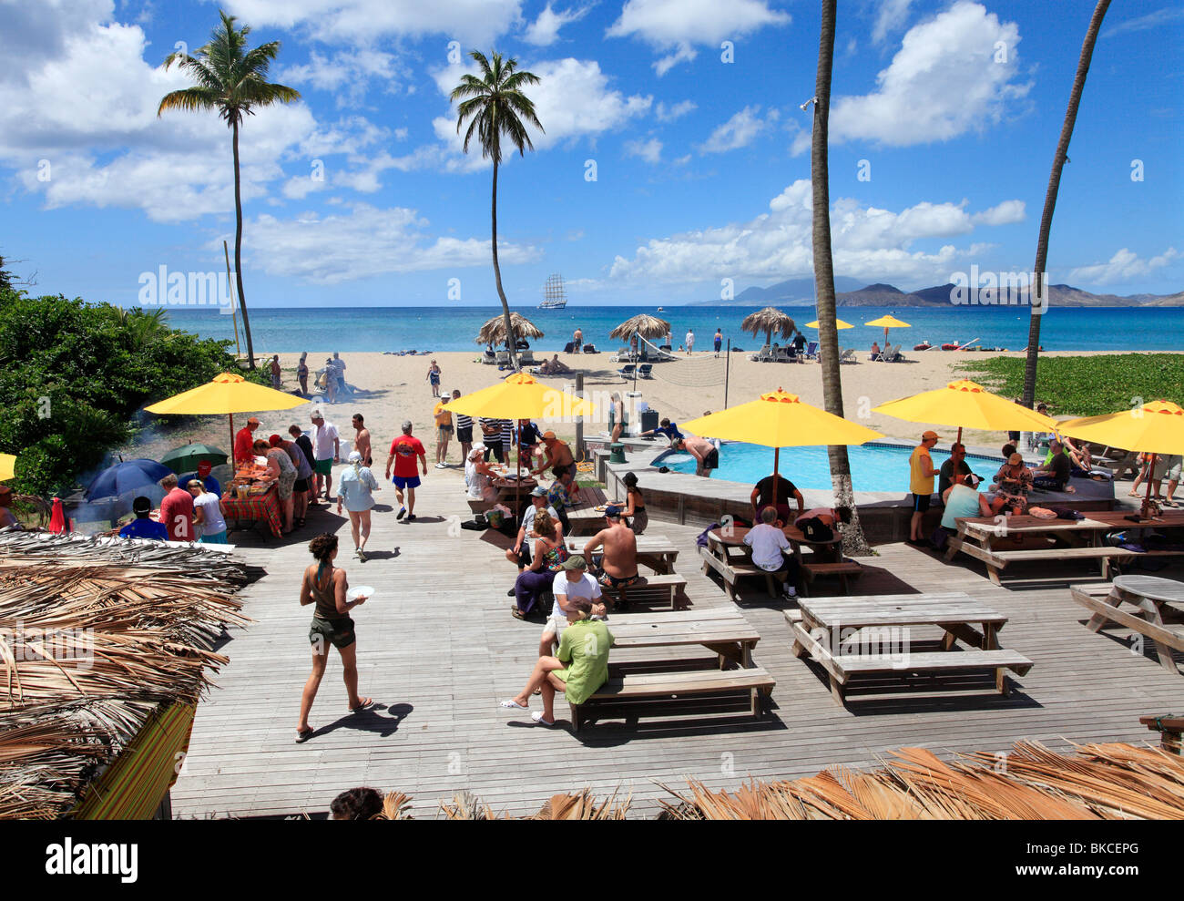 'Coconut Grove' Restaurant Beach BBQ . Nevis, Caribbean Stock Photo