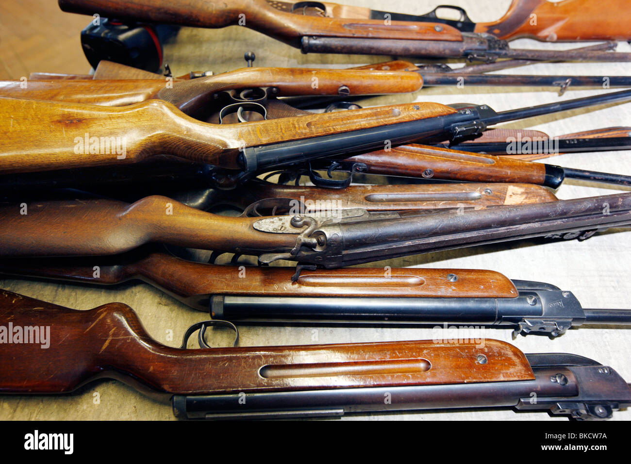 illegal and legal weapons and munition. The weapons are collect and destroyed at the LZPD in Germany Stock Photo