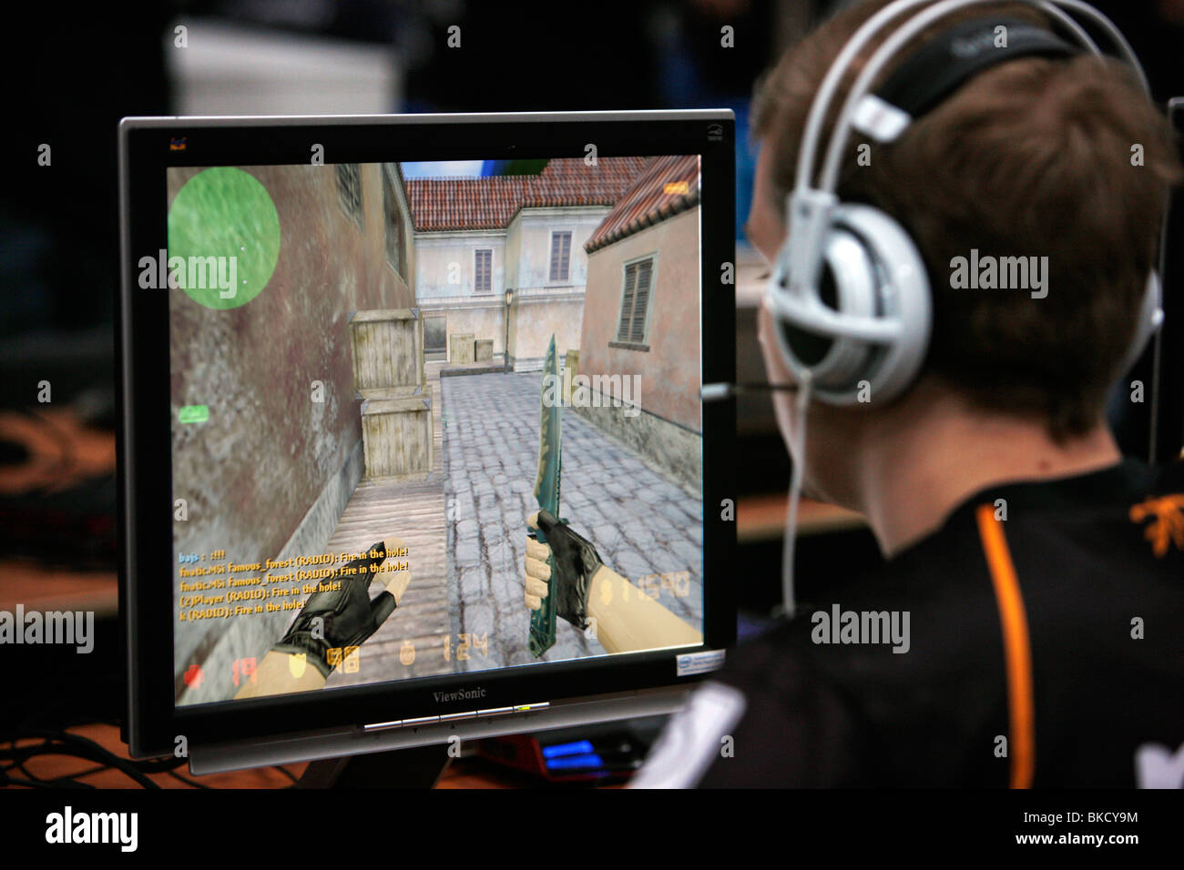 Boy is playing a killer video game on the computer Stock Photo Alamy