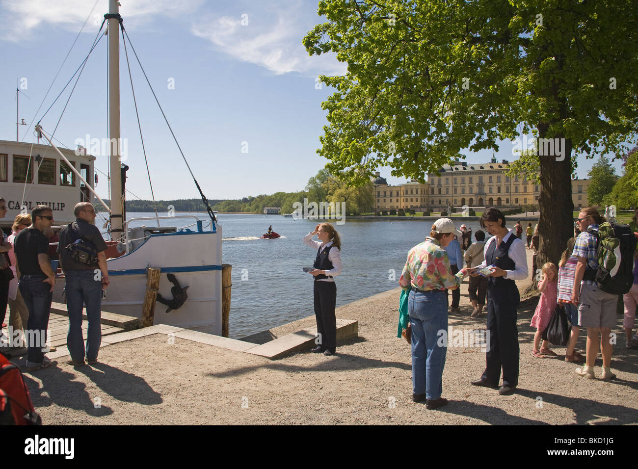 Steam Ship Prins Carl Philip at the pier of Drottningholm Royal Castle Palace Stockholm Sweden Stock Photo
